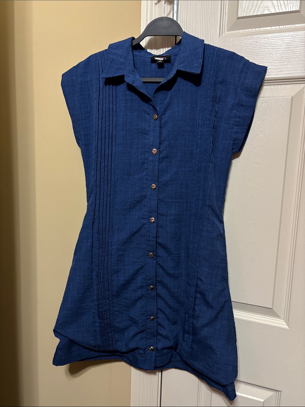 Cap Sleeve Button-Front Shirt Tunic in Deep Blue
